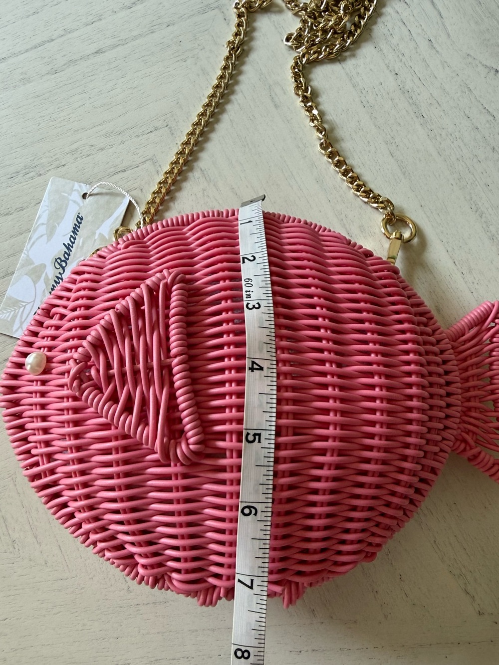 New Tommy Bahama Pink Woven Fish Crossbody Bag - Picture 9 of 10